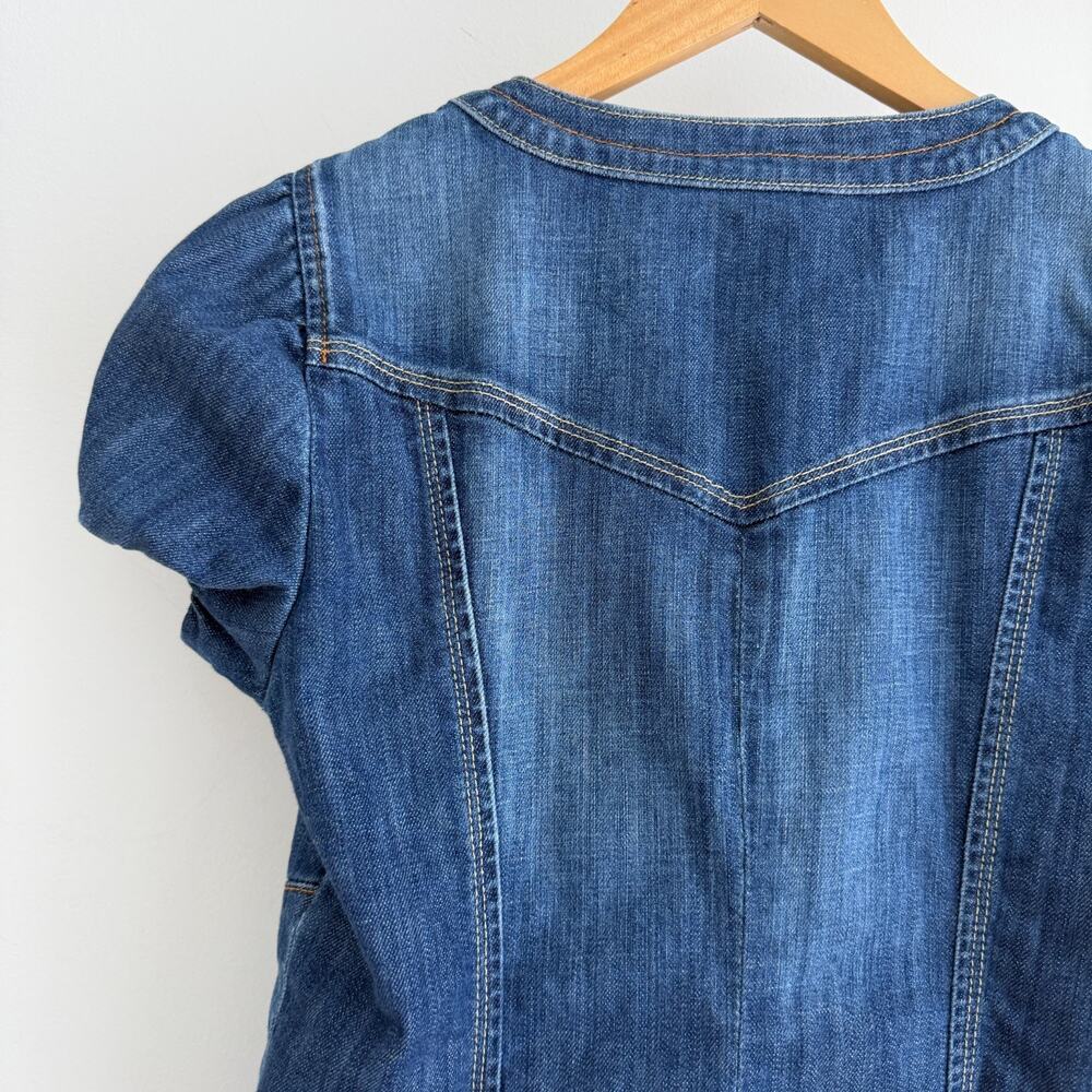 Bebe Y2K Denim Top Small Puff Sleeve Babydoll Cotton Corset Style Cottage Wester - Picture 4 of 9